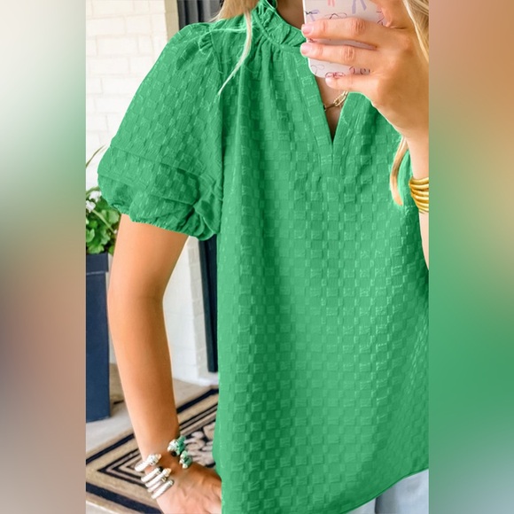 Oh Frill Notched Puff Sleeve Blouse - Picture 4 of 8